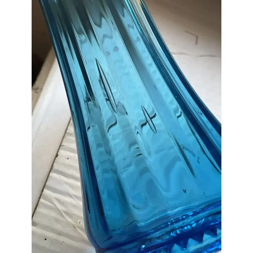 Ubiquitous Ribbed Panel Peacock Blue Swung Vase LE‎ Smith Glass 14”
